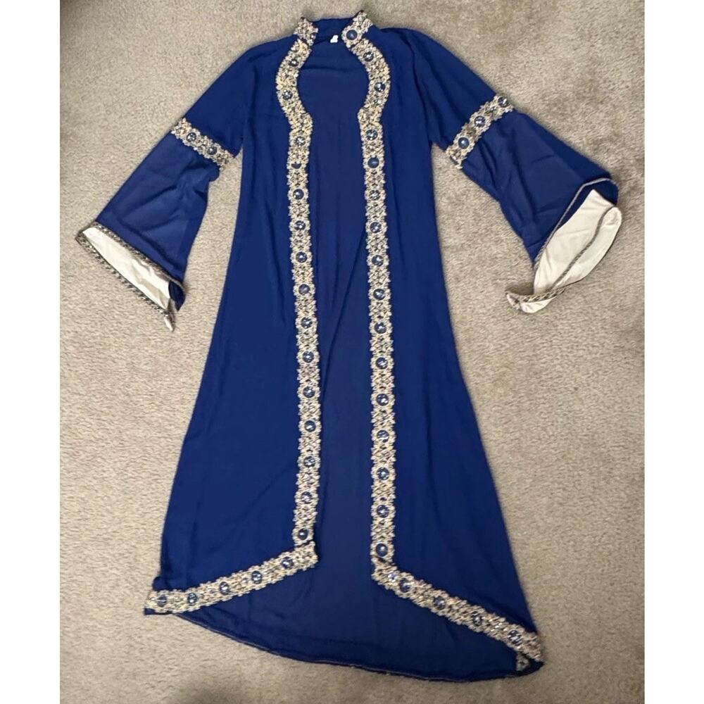 Luxury Royal Blue Embellished Kaftan Gold Embroidery Crystal Pearl Small Medium
